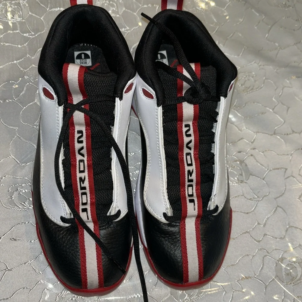Brand new Nike night top jordans men's size 8! Black white and red leather